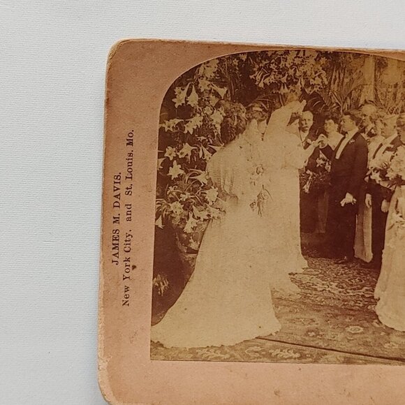 ANTIQUE STEREOGRAPH CARD Victorian Wedding "With this ring I thee wed" - Picture 2 of 4